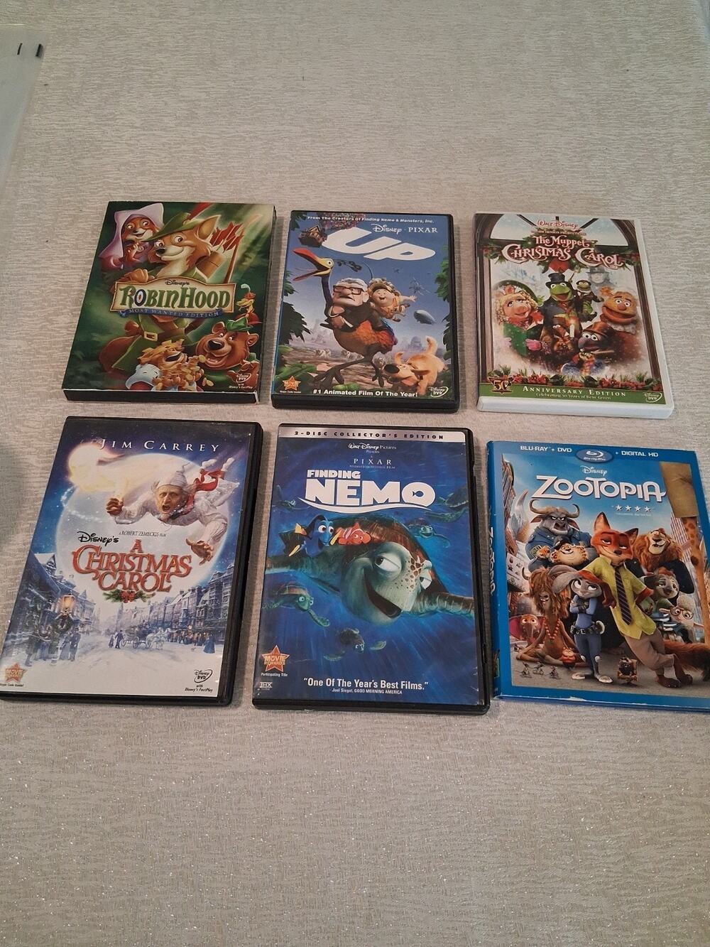 Disney Pixar Movie Lot of 6 DVD Blu-ray Finding Nemo Up Zootopia Robin Hood Box